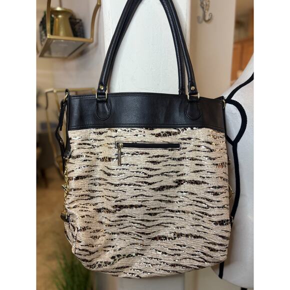 Kalencom Tote/Diaper Bag New Orleans Zip Double Handle Metallic Cheetah Print - Picture 2 of 8